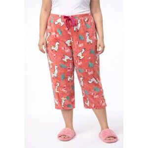 Plus Size Llama Print Fleece Pajama Capri Pants Lounge Sleepwear 1X